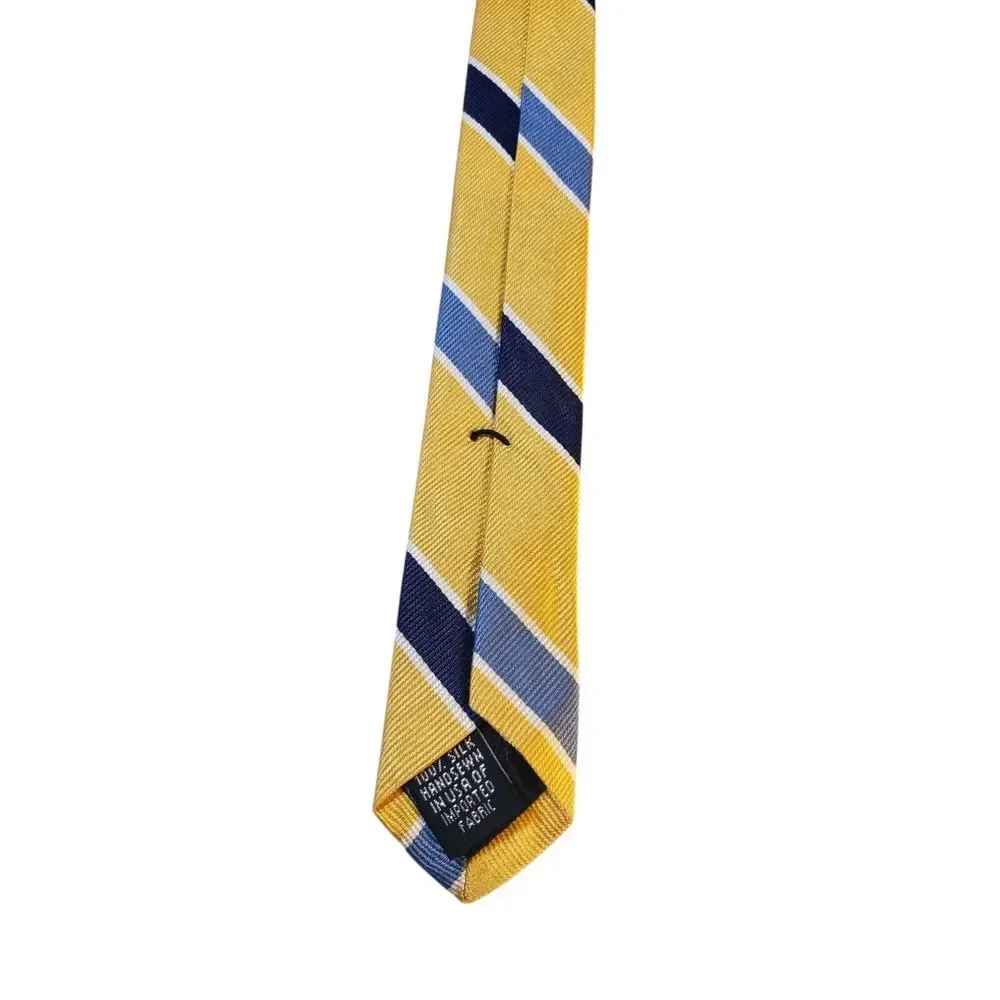 Lands End REPP Mens Tie Necktie Designer‎ Yellow Navy Blue Stripes Businesscore